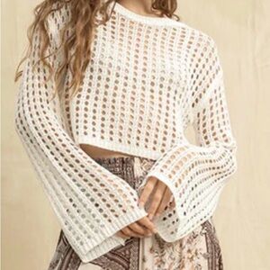 🆕 Rebellion cream sheer crochet crew neck sweater. Size M